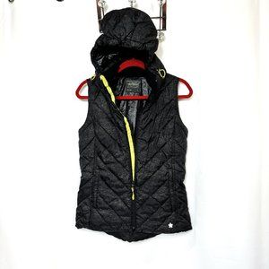 TEK GEAR Quilted Puffer Blk  Vest - Removable Hood Size Small